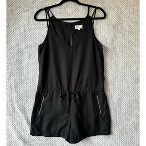 LOFT Lou & Grey Romper S Black Linen Zip Pocket Tie Waist Key Hole Straps V-Neck